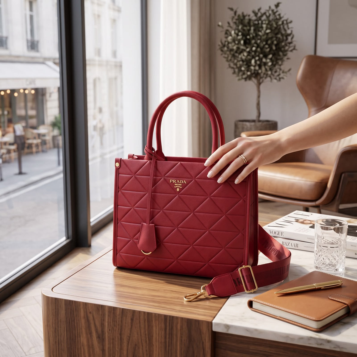 Praada leather symbole tote bag with dust cover &amp; dust bag